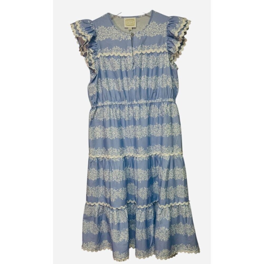 Sail to Sable Hydrangea Flutter Sleeve Midi Dress Blue White XL NWT